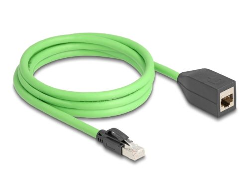 Delock RJ45 hálózat bővítő kábel Cat.6A apa - anya SF/UTP alkalmas kábelvezető láncokhoz PUR (TPU) 2 m zöld