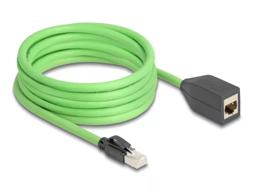 Delock RJ45 hálózat bővítő kábel Cat.6A apa - anya SF/UTP alkalmas kábelvezető láncokhoz PUR (TPU) 5 m zöld (DL-80882)
