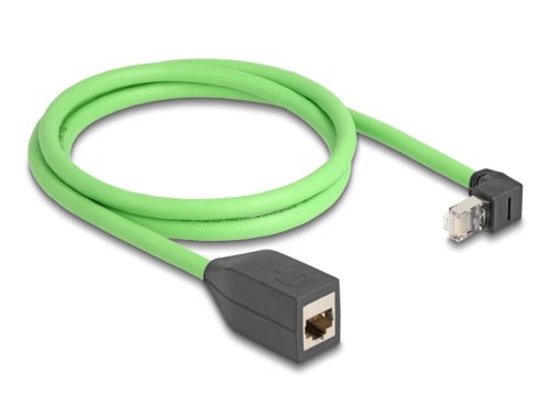 Delock RJ45 hálózat bővítő kábel Cat.6A apa felfelé néző csatlakozódugóval - anya SF/UTP alkalmas kábelvezető láncokhoz PUR (TPU) 1 m zöld