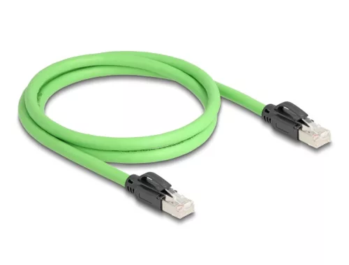 Delock RJ45 hálózati kábel Cat.6A apa   apa SF/UTP alkalmas kábelvezető láncokhoz PUR (TPU) 1 m zöld (DL-80889)