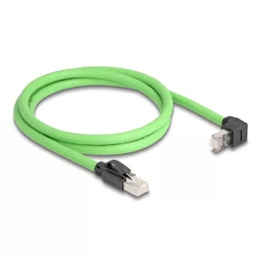   Delock RJ45 hálózati kábel Cat.6A apa - apa felfelé néző csatlakozódugóval SF/UTP alkalmas kábelvezető láncokhoz PUR (TPU) 1 m zöld (DL-80892)