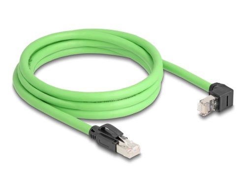 Delock RJ45 hálózati kábel Cat.6A apa - apa felfelé néző csatlakozódugóval SF/UTP alkalmas kábelvezető láncokhoz PUR (TPU) 2 m zöld