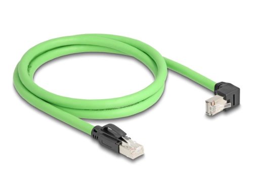 Delock RJ45 hálózati kábel Cat.6A apa - apa lefelé néző csatlakozódugóval SF/UTP alkalmas kábelvezető láncokhoz PUR (TPU) 1 m zöld