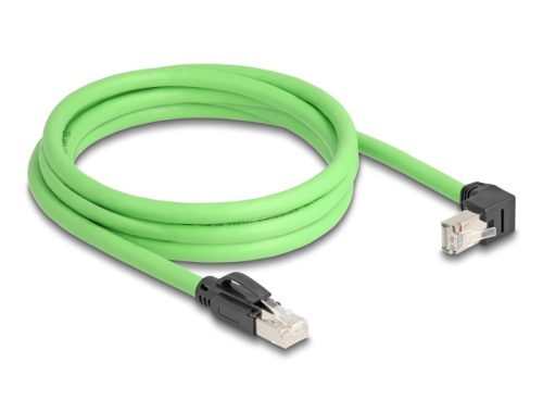 Delock RJ45 hálózati kábel Cat.6A apa - apa lefelé néző csatlakozódugóval SF/UTP alkalmas kábelvezető láncokhoz PUR (TPU) 2 m zöld
