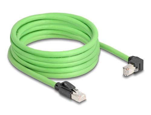 Delock RJ45 hálózati kábel Cat.6A apa - apa lefelé néző csatlakozódugóval SF/UTP alkalmas kábelvezető láncokhoz PUR (TPU) 5 m zöld
