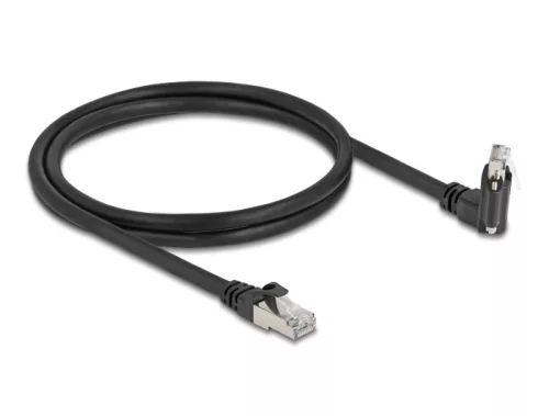 Delock GigE kamera kábel RJ45 apa 45 -ban elcsavart és 90 -ban hajlított szögekkel - RJ45 apa Cat.6 S/FTP 1 m fekete (DL-80917)