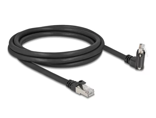 Delock GigE kamera kábel RJ45 apa 45 -ban elcsavart és 90 -ban hajlított szögekkel - RJ45 apa Cat.6 S/FTP 2 m fekete (DL-80918)