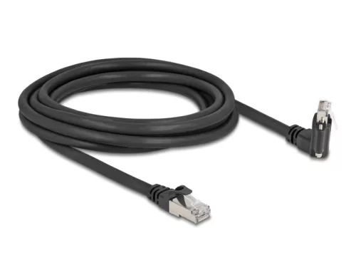 Delock GigE kamera kábel RJ45 apa 45 -ban elcsavart és 90 -ban hajlított szögekkel - RJ45 apa Cat.6 S/FTP 3 m fekete (DL-80919)