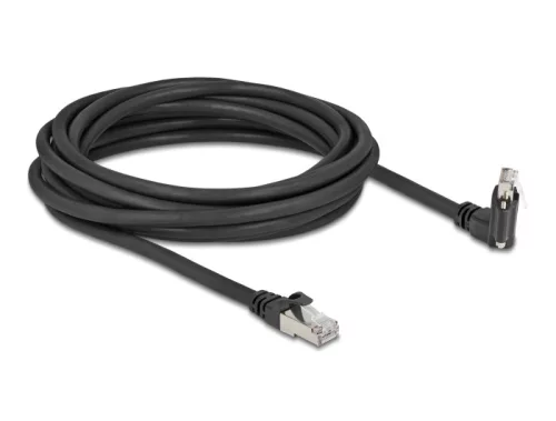 Delock GigE kamera kábel RJ45 apa 45 -ban elcsavart és 90 -ban hajlított szögekkel - RJ45 apa Cat.6 S/FTP 5 m fekete (DL-80920)