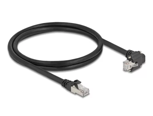Delock GigE kamera kábel RJ45 apa 90 -ban hajlított csavarokkal - RJ45 apa Cat.6 S/FTP 1 m fekete (DL-80921)
