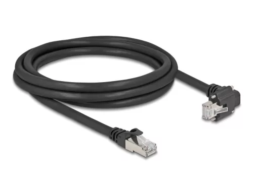 Delock GigE kamera kábel RJ45 apa 90 -ban hajlított csavarokkal - RJ45 apa Cat.6 S/FTP 2 m fekete (DL-80922)
