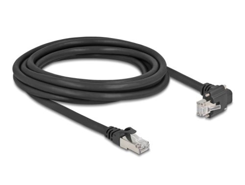 Delock GigE kamera kábel RJ45 apa 90 -ban hajlított csavarokkal - RJ45 apa Cat.6 S/FTP 3 m fekete