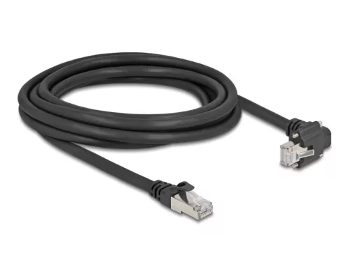 Delock GigE kamera kábel RJ45 apa 90 -ban hajlított csavarokkal - RJ45 apa Cat.6 S/FTP 3 m fekete (DL-80923)