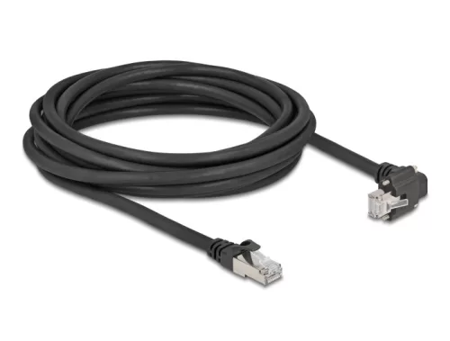 Delock GigE kamera kábel RJ45 apa 90 -ban hajlított csavarokkal - RJ45 apa Cat.6 S/FTP 5 m fekete (DL-80924)