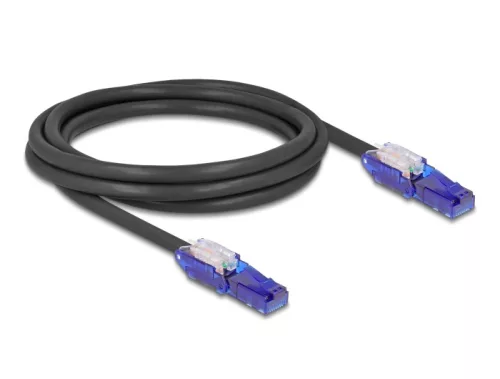 Delock RJ45 hálózati kábel Cat.6 UTP 180 -os hajlítással apák fekete színű 2 m (DL-80927)
