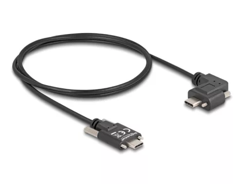 Delock USB 2.0 kábel USB Type-C  apa csatlakozó csavarokkal - USB Type-C  apa csatlakozó csavarokkal ívelt bal / jobb PD 3.0 60 W 1 m (DL-80956)