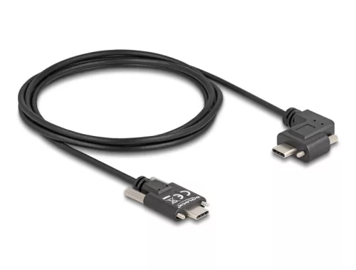 Delock USB 2.0 kábel USB Type-C  apa csatlakozó csavarokkal - USB Type-C  apa csatlakozó csavarokkal ívelt bal / jobb PD 3.0 60 W 2 m (DL-80957)
