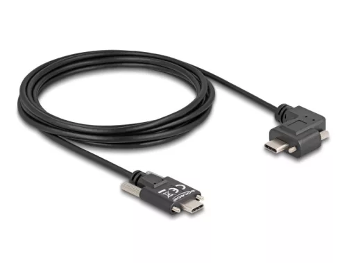 Delock USB 2.0 kábel USB Type-C  apa csatlakozó csavarokkal - USB Type-C  apa csatlakozó csavarokkal ívelt bal / jobb PD 3.0 60 W 3 m (DL-80958)