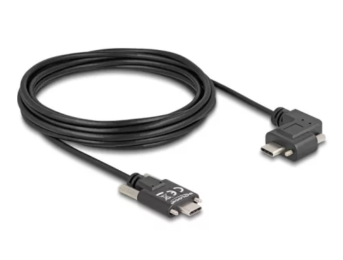 Delock USB 2.0 kábel USB Type-C  apa csatlakozó csavarokkal - USB Type-C  apa csatlakozó csavarokkal ívelt bal / jobb PD 3.0 60 W 5 m (DL-80959)