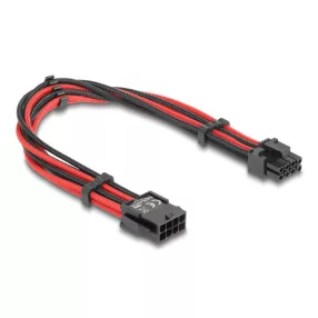   Delock Bővítő kábel 8 tűs apa - 6 + 2 tűs PCIe anya textil, fekete-piros borítással 30 cm (DL-80975)