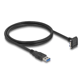   Delock USB 5 Gbps kábel A-típusú USB apa egyenes   Mikro-B-típusú USB apa 90 -ban lefelé fordított 18 mm-es csavar távolsággal 1 m, fekete (DL-81030)