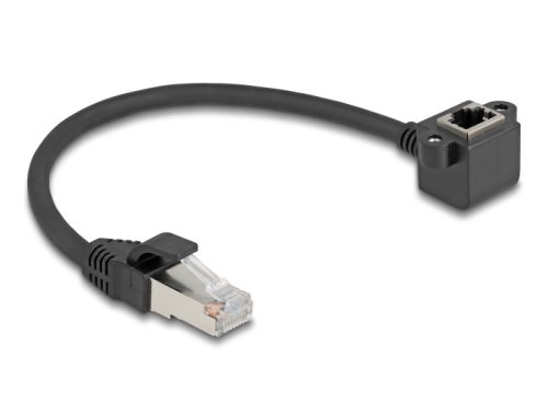 Delock Hálózat bővítő kábel RJ45 apa - RJ45 anya 90 -ban hajlított, Cat.6 F/UTP, 0,25 m, fekete