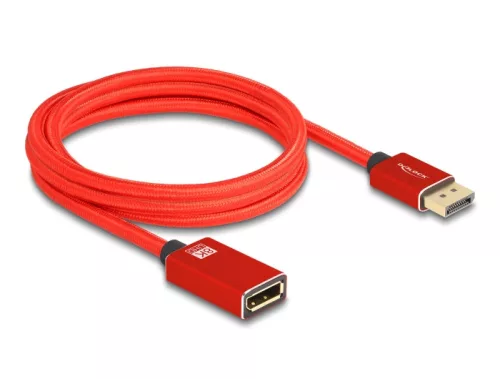 Delock DisplayPort bővítőkábel 8K 60 Hz 2 m piros fém retesz nélküli (DL-81082)