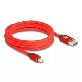   Delock Mini DisplayPort - DisplayPort-kábel 8K 60 Hz 3 m piros fém retesz nélküli (DL-81096)