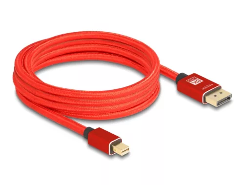 Delock Mini DisplayPort - DisplayPort-kábel 8K 60 Hz 3 m piros fém retesz nélküli (DL-81096)