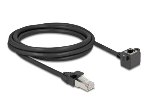 Delock Hálózat bővítő kábel RJ45 apa - RJ45 anya 90 -ban hajlított, Cat.6 F/UTP, 2 m, fekete