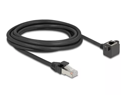 Delock Hálózat bővítő kábel RJ45 apa - RJ45 anya 90 -ban hajlított, Cat.6 F/UTP, 3 m, fekete (DL-81099)
