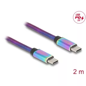   Delock USB 2.0 kábel USB Type-C  apa   apa váltakozó színű fém borítással PD 3.0 60 W 2 m (DL-81116)