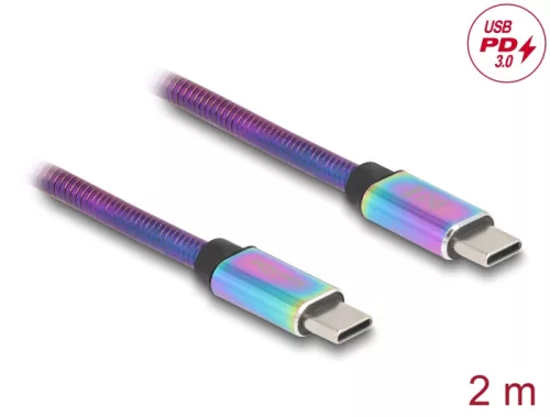 Delock USB 2.0 kábel USB Type-C  apa   apa váltakozó színű fém borítással PD 3.0 60 W 2 m (DL-81116)