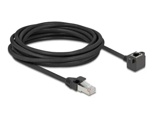 Delock Hálózat bővítő kábel RJ45 apa - RJ45 anya 90 -ban hajlított, Cat.6 F/UTP, 5 m, fekete (DL-81159)