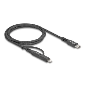  Delock 2 az 1-ben USB kábel USB Type-C  - USB Type-C  / Lightning  iPhone  és iPad  eszközökhöz 1 m MFi 60 W (DL-81170)
