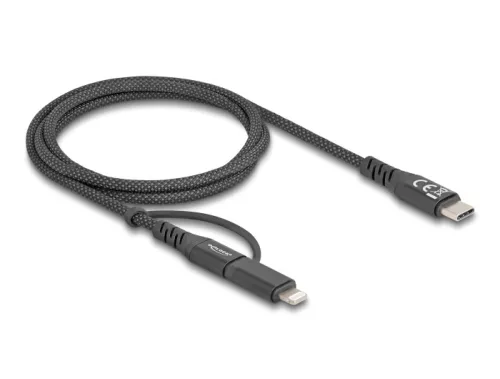 Delock 2 az 1-ben USB kábel USB Type-C  - USB Type-C  / Lightning  iPhone  és iPad  eszközökhöz 1 m MFi 60 W (DL-81170)