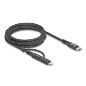   Delock 2 az 1-ben USB kábel USB Type-C  - USB Type-C  / Lightning  iPhone  és iPad  eszközökhöz 2 m MFi 60 W (DL-81171)