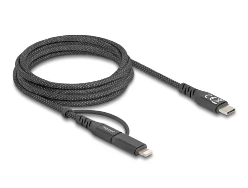 Delock 2 az 1-ben USB kábel USB Type-C  - USB Type-C  / Lightning  iPhone  és iPad  eszközökhöz 2 m MFi 60 W (DL-81171)
