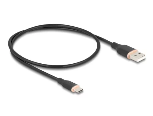 Delock USB 2.0 kábel USB A-típusú dugó - USB Type-C  dugó 0,5 m fekete Szilikon (DL-81225)