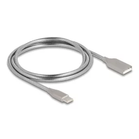   Delock USB 2.0 kábel fém köpennyel USB Type-A dugasz USB Type-C  dugóhoz PD 3.0 60 W 1 m ezüst (DL-81258)