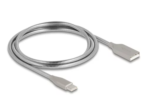 Delock USB 2.0 kábel fém köpennyel USB Type-A dugasz USB Type-C  dugóhoz PD 3.0 60 W 1 m ezüst (DL-81258)