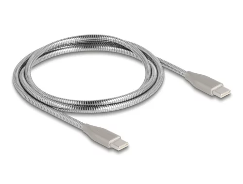 Delock USB-C  kábel USB 2.0 fém burkolattal USB Type-C  dugaszoló PD 3.0 60 W 1 m ezüst (DL-81259)