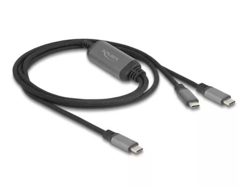 Delock USB-C  Y-kábel 1 x apa - 2 x apa PD 3.0 100 W intelligens tápelosztás 1,2 m (DL-81271)