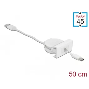   Delock Easy 45 modul USB 2.0 behúzhatós kábel A-típusú USB - USB Type-C  csatlakozókkal fehér (DL-81318)