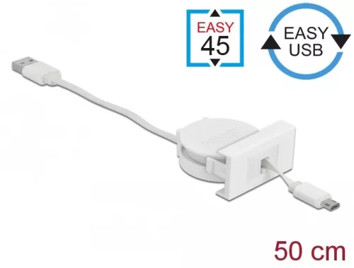 Delock Easy 45 modul USB 2.0 behúzhatós kábel A-típusú USB - Micro-B típusú EASY-USB csatlakozókkal (DL-81319)
