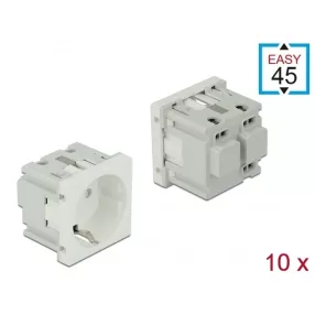   Delock 45 x 45 mm méretű, Easy 45 földelt hálózati csatlakozóaljzat, 10 db. Fekete (DL-81320)