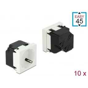   Delock 45 x 45 mm méretű, 45  elrendezésű Easy 45 földelt hálózati csatlakozóaljzat, 10 db. Fekete (DL-81321)