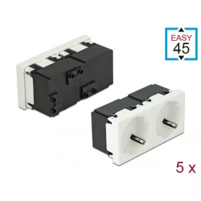   Delock 45 x 45 mm méretű, 2 modulos 45  elrendezésű Easy 45 földelt hálózati csatlakozóaljzat 5 dara (DL-81322)