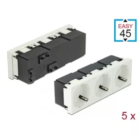   Delock 45 x 45 mm méretű, 3 modulos 45  elrendezésű Easy 45 földelt hálózati csatlakozóaljzat 5 dara (DL-81323)