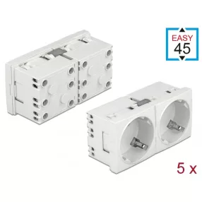   Delock 45 x 45 mm méretű, 2 modulos, bővíthető, 45  elrendezésű Easy 45 földelt hálózati csatlakozóa (DL-81325)